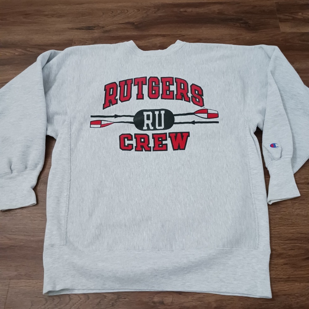 Vintage Champion Reverse Weave Rutgers RU Crew Sweatshirt XL Gray Made in USA